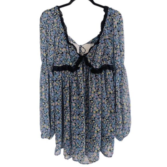 NWT FREE PEOPLE Pennie Babydoll Minidress in Green Combo - Picture 10 of 13